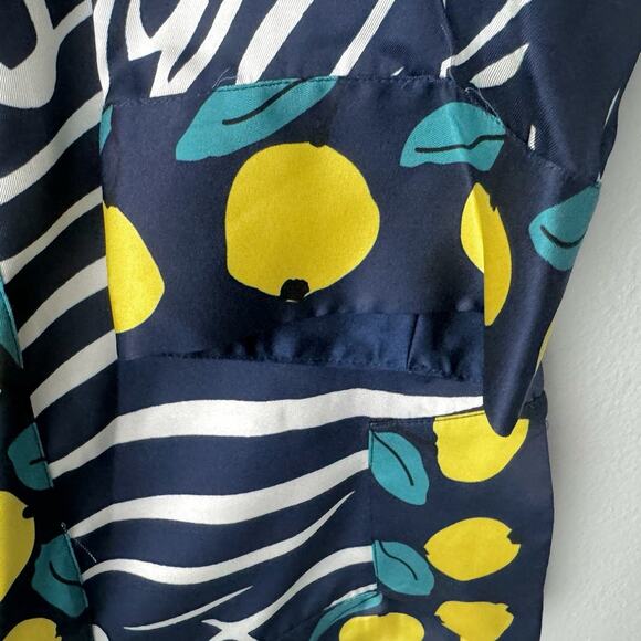 STAUD Parke Top Navy Citrus Lemon Print Shirt XS Bold Graphic Print Dopamine NWT - Picture 6 of 14